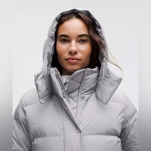 Lululemon Wunder Puff Jacket Cropped Silver Drop Size 14 Hooded Down Puffer Gray